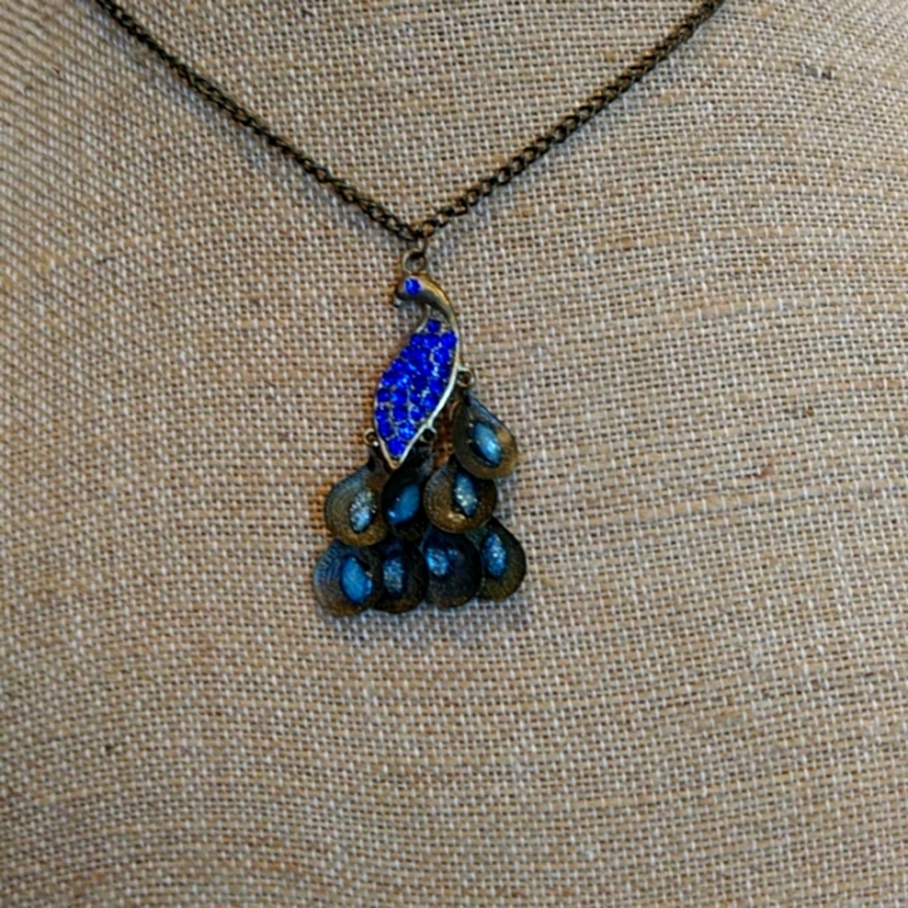 4 for $20 Fashion Jewelry Peacock With Blue Rhinestone on 13" Chain